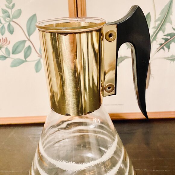 Vintage Fred Press Signed Coffee Decanter Mid Century Modern MCM White/Gold Desi - Picture 11 of 11